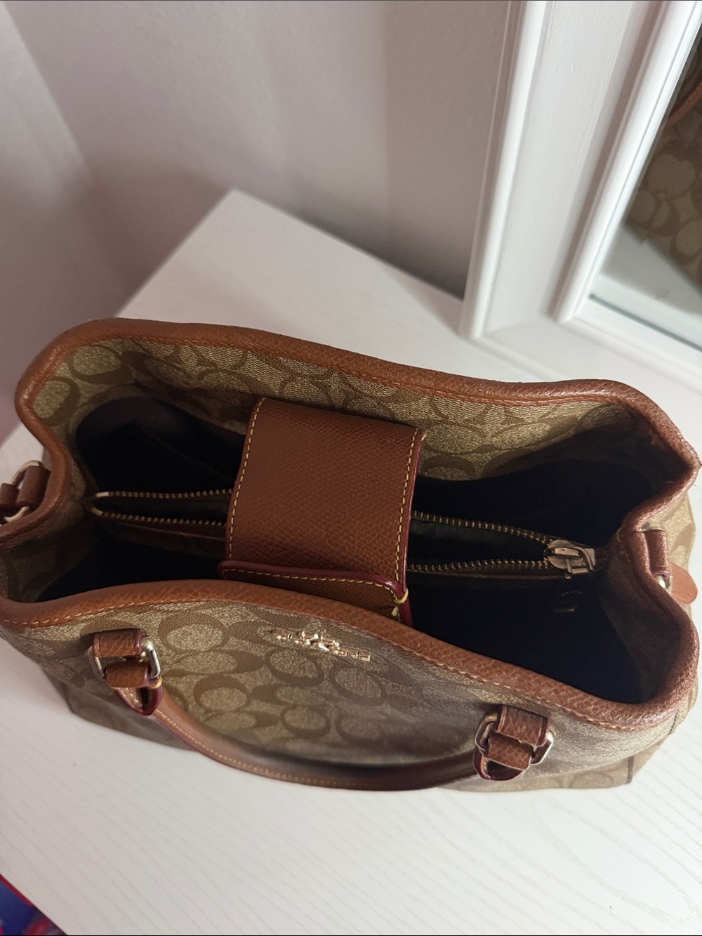 Coach Brown Signature Canvas Dome Satchel with Dark Brown Trim - Picture 3 of 3